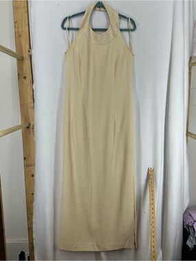 Reggio Dress Women’s 12 Beige Halter Beaded Formal Gown Maxi